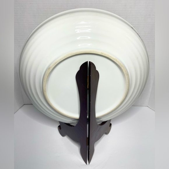 Imari Ware Porcelain Shallow Bowl Hand Painted Gold Gilded Flowers Japan w/stand - Picture 3 of 8